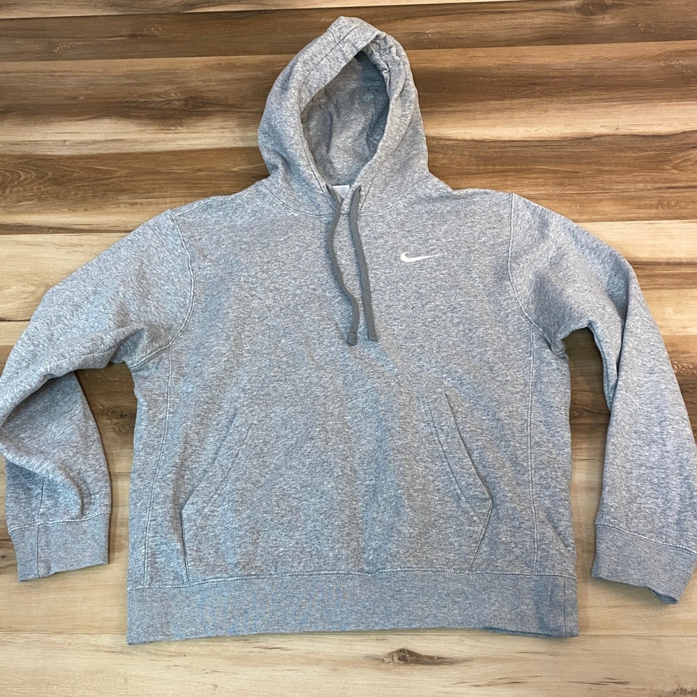 Nike Hoodie Mens Small Sweatshirt Heather Grey Swoosh Logo Fleece Pullover